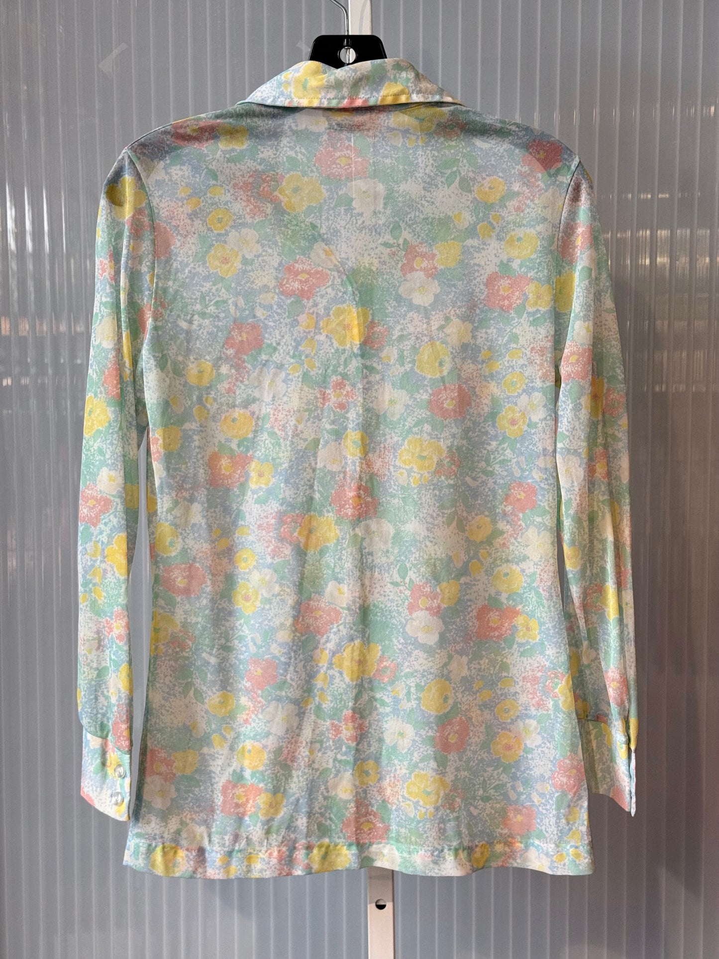 1970s Alfred Dunner Sheer Floral Point Collar Blouse