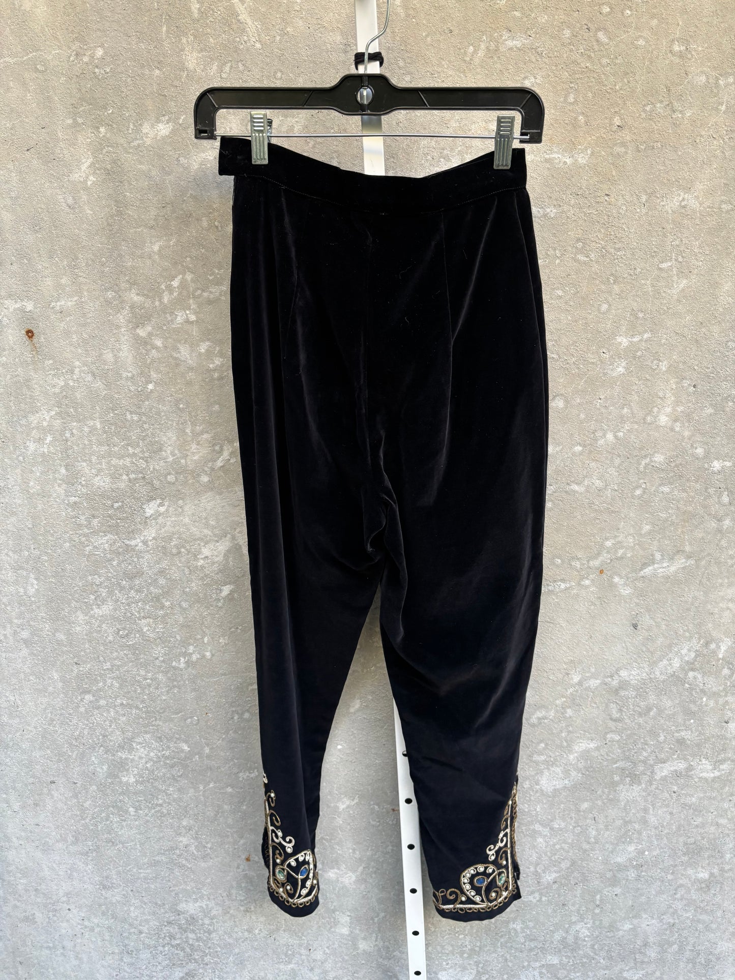 1970s Black Velvet Pants w/ Jeweled & Embroidered Hem
