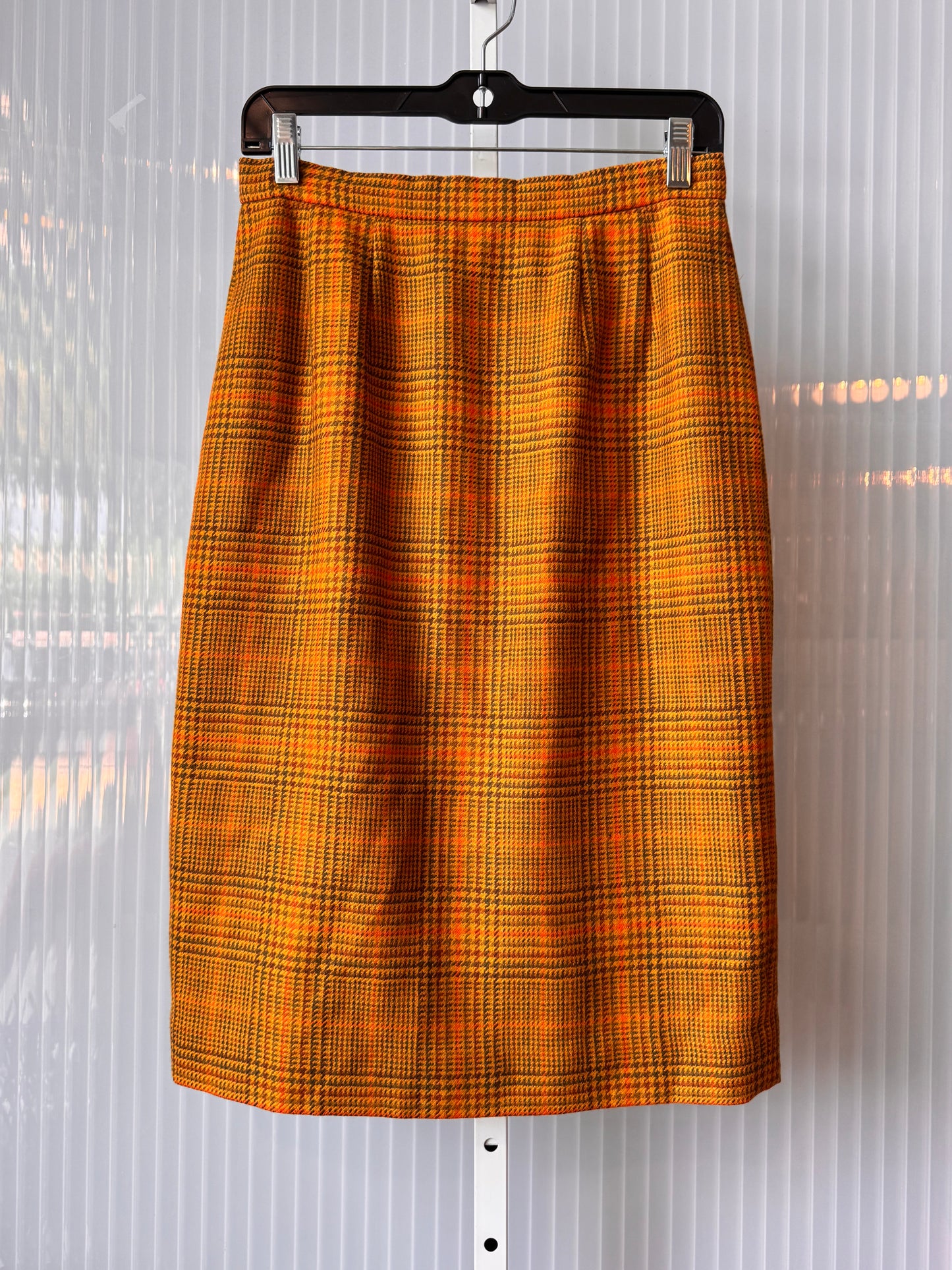 1980s Mustard Yellow Glencheck-Plaid Jacket & Skirt Suit Set