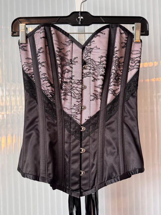 Corset Story Black & Pink Satin & Lace Overbust Corset