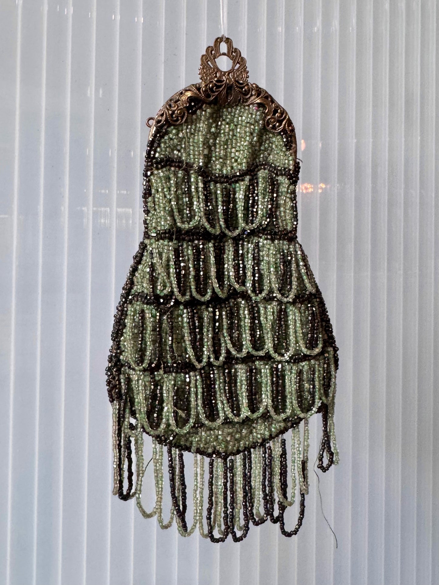 1920s Beaded Teal and Black Flapper Evening Bag