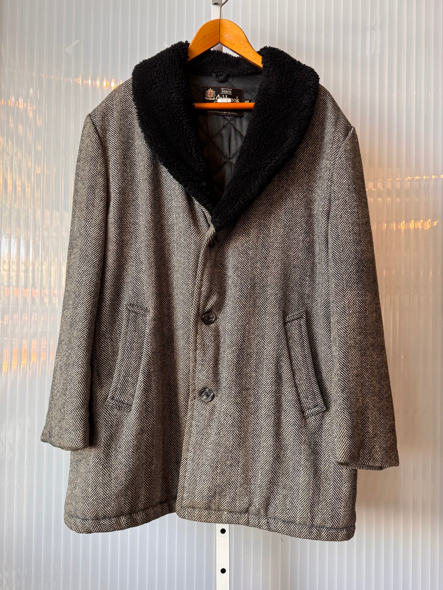 1960s Sears Black & White Herringbone Coat
