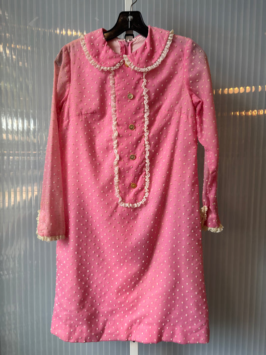 1960s Pink Peter-Pan Collar Polka Dot Dress