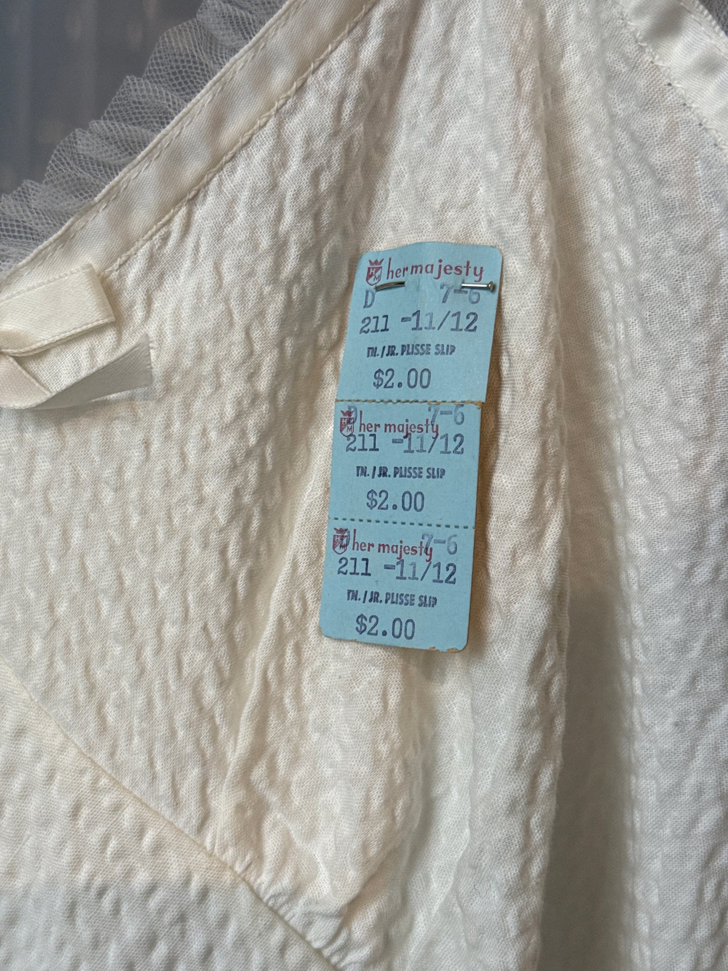 1970s Deadstock White Cotton Slip w/ Bows & Tulle Trim