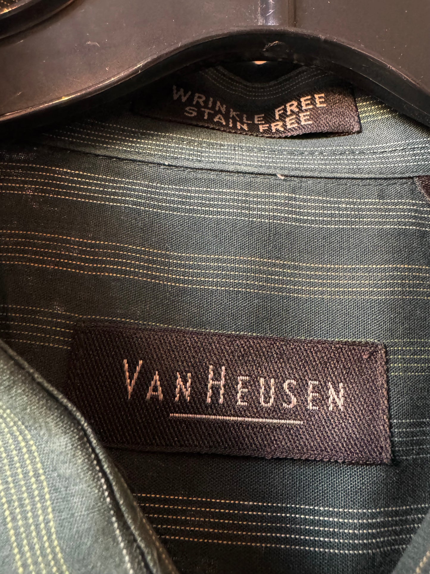 1970s Dark Green Striped Button-Up Shirt
