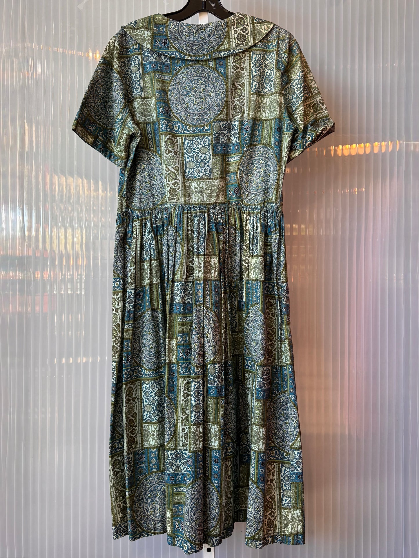 1960s Blue & Green Floral Shirtwaist Dress