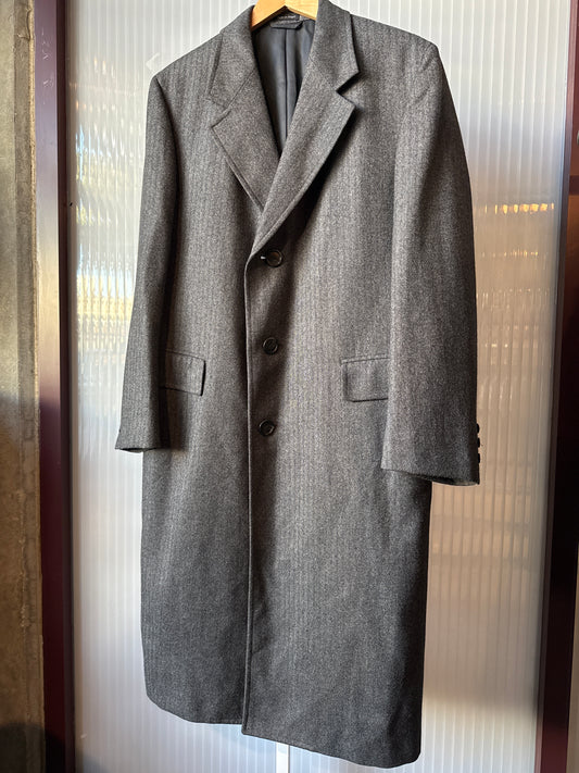 Grey Herringbone Wool Over Coat