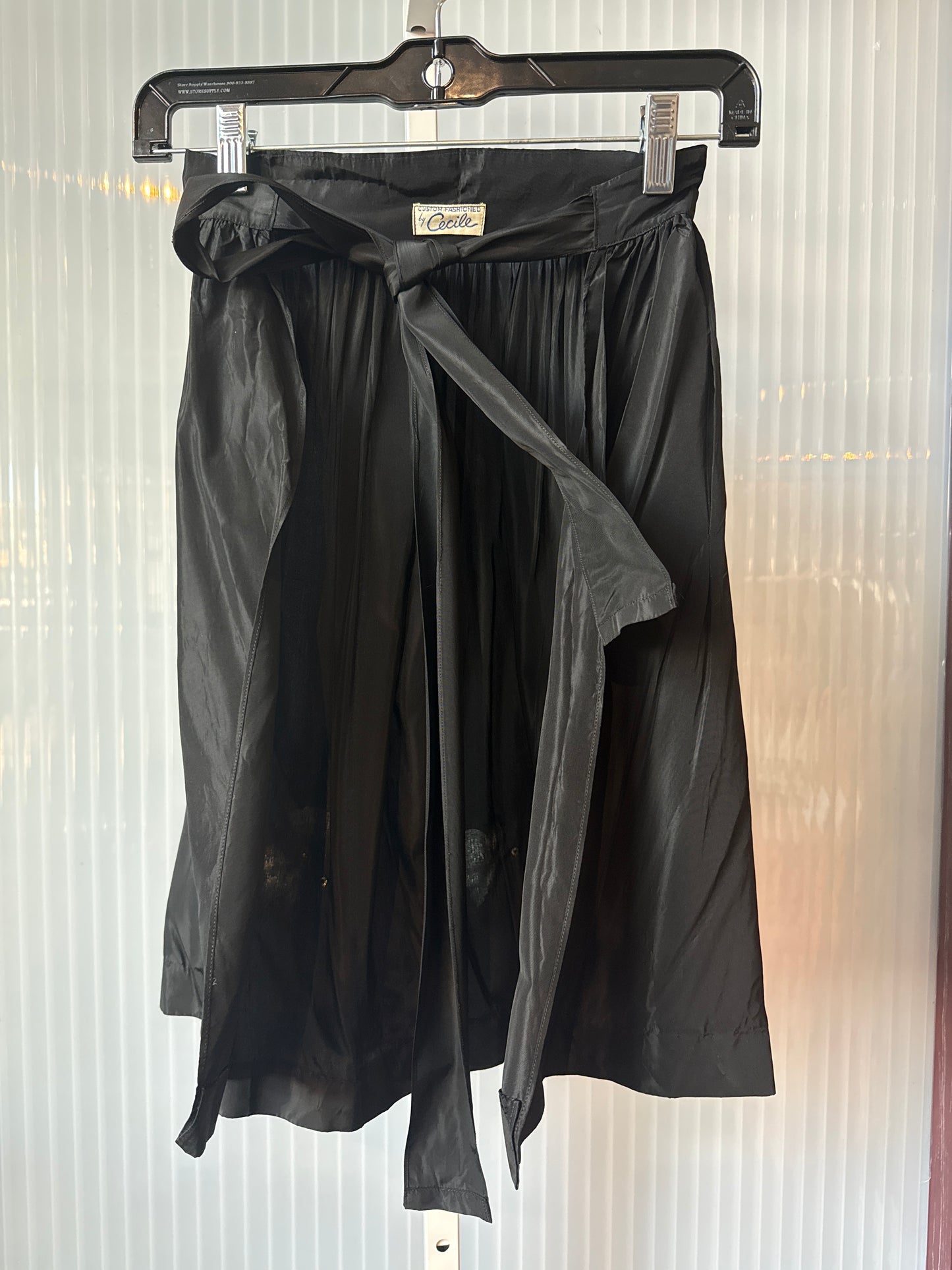 1950s Black Satin Apron w/ Butterfly Design