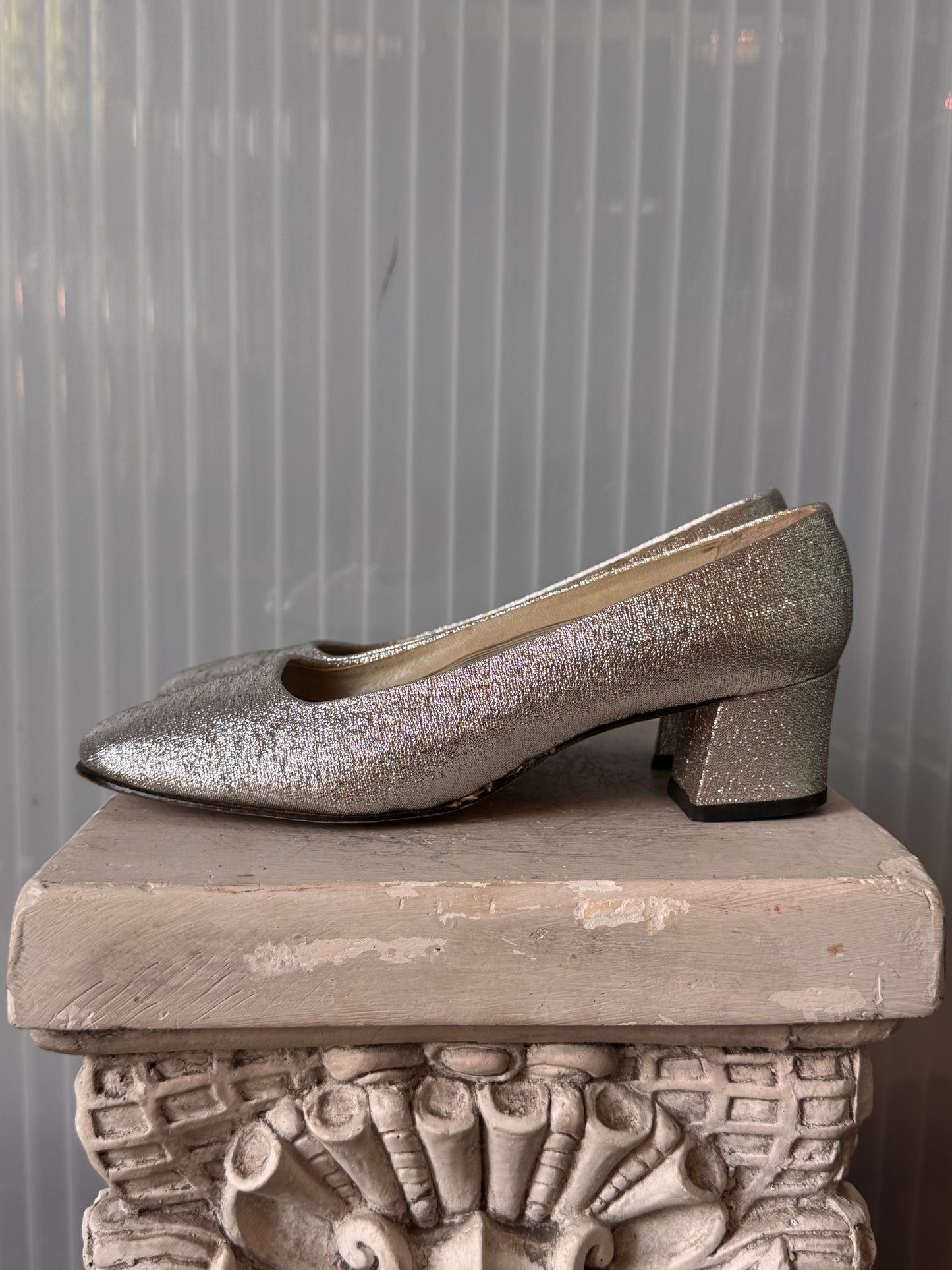 1960s Metallic Silver Block Heels