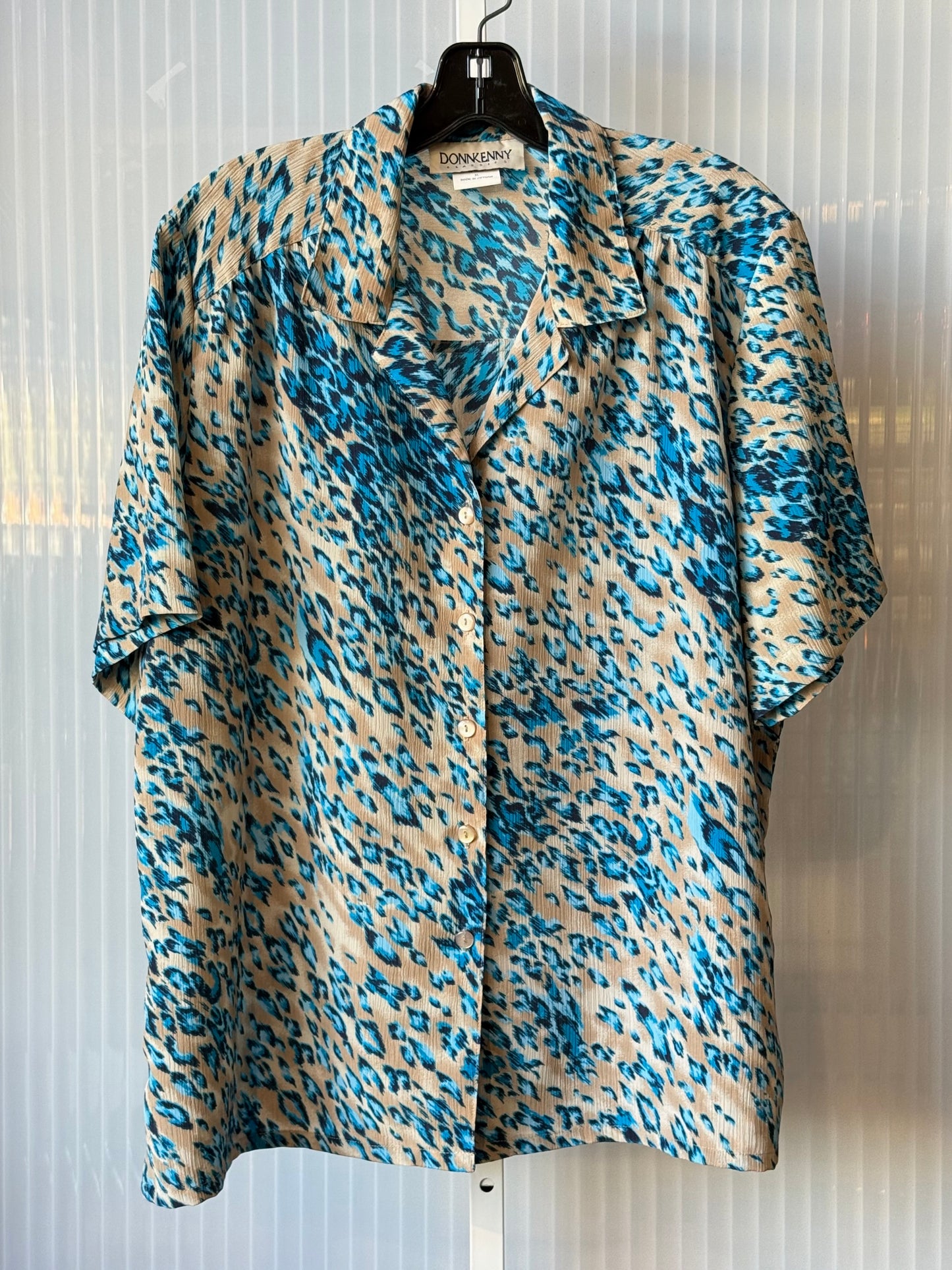 1990s Blue Leopard Print Collared Shirt