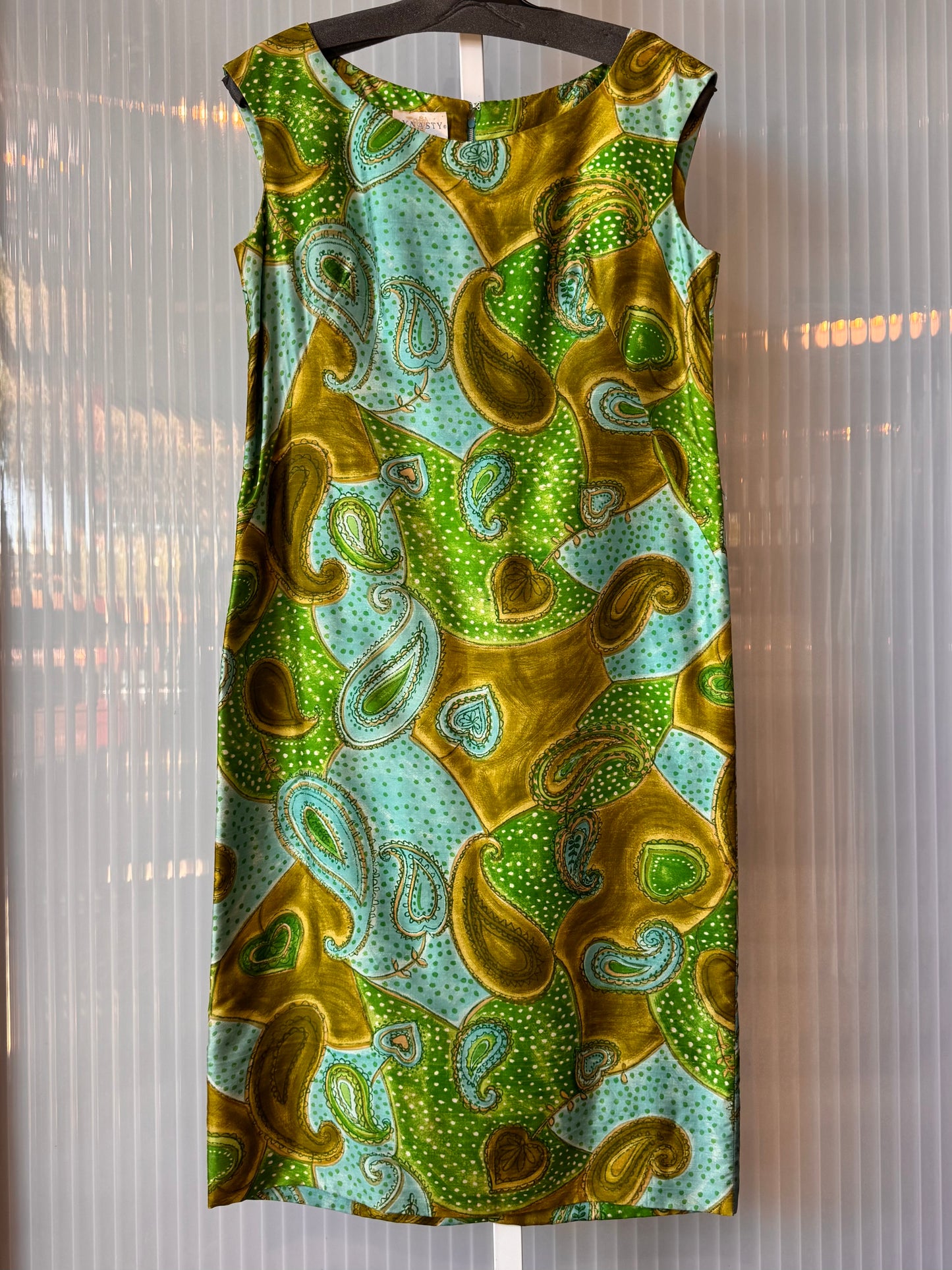 1960s Blue & Green Paisley Shift Dress