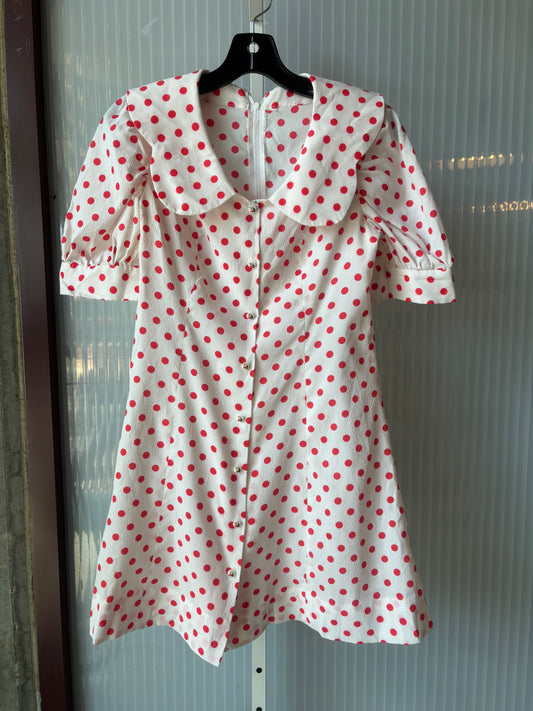 1970s Red & White Polka Dot Cherry Button Collared Dress