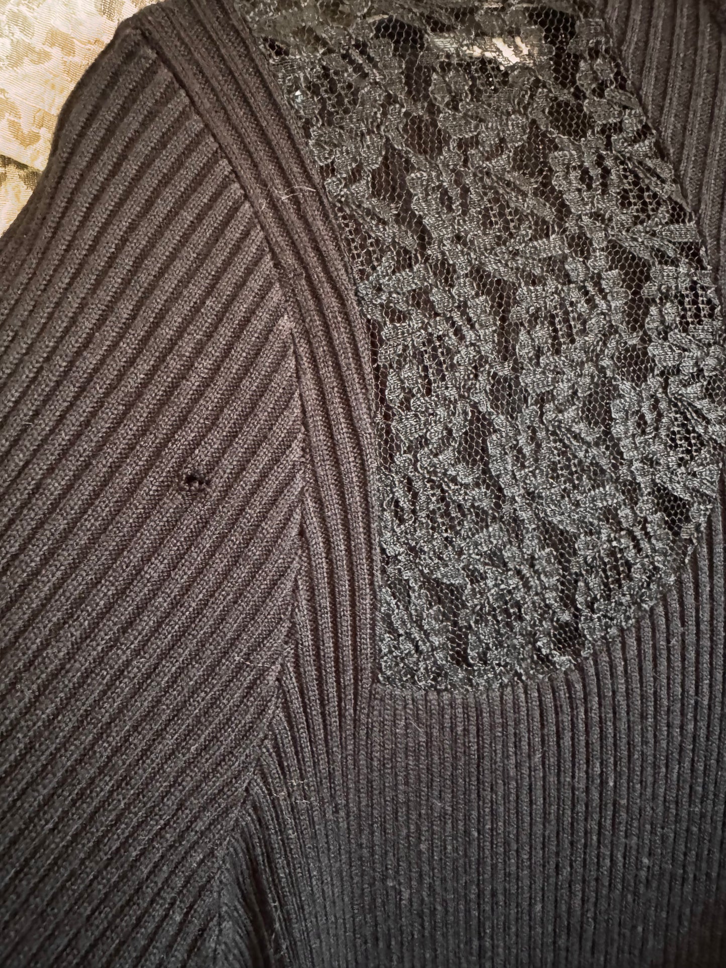 Black Sweater Dress with Sheer Lace Cutouts