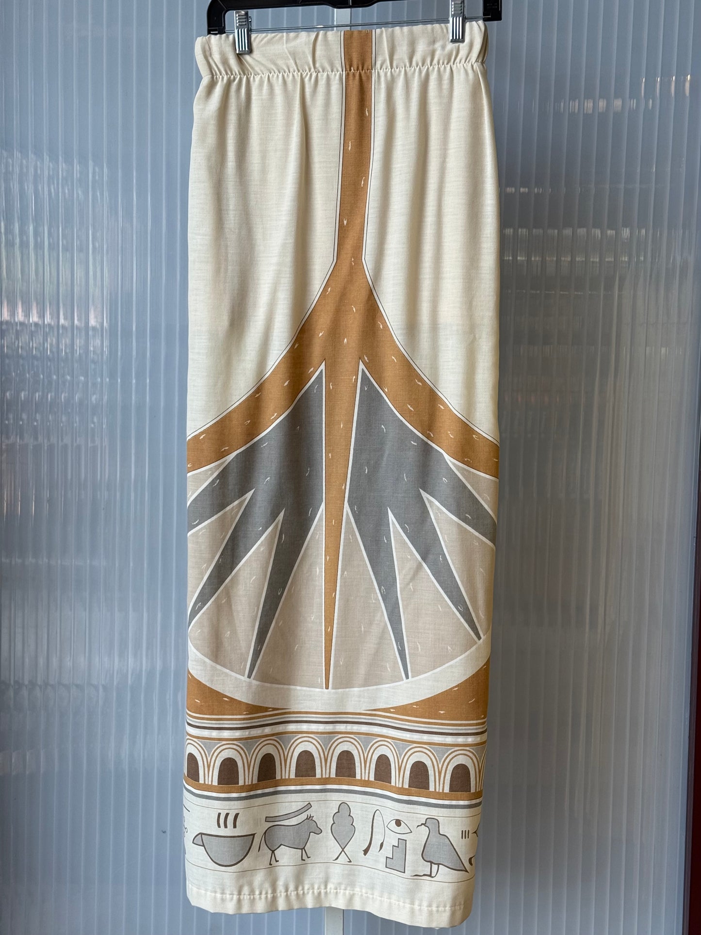 1970s Cream Egyptian Print Maxi Skirt