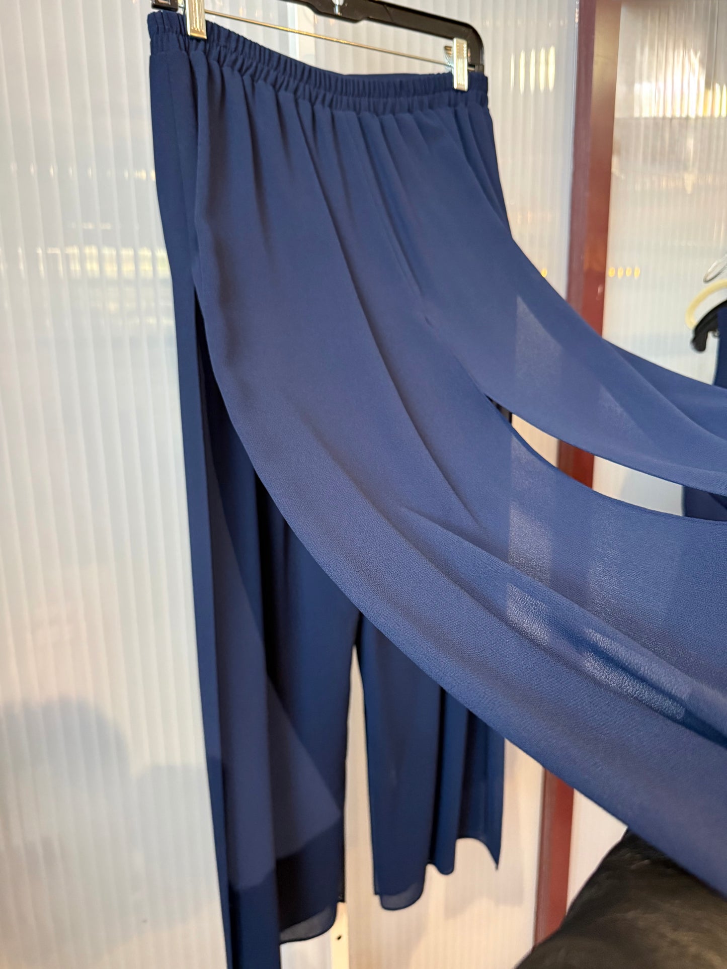 Y2K Navy Beaded Top & Layered Pants Set