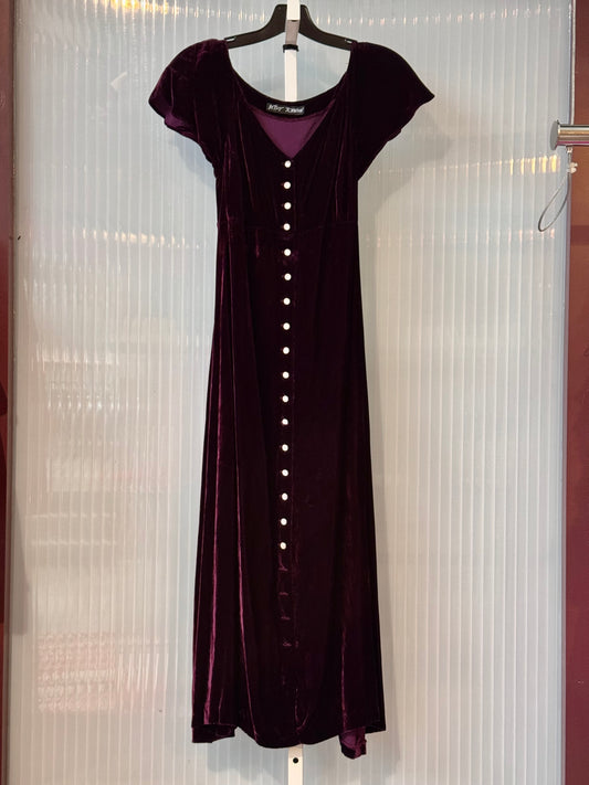 1990s Betsey Johnson Eggplant Purple Velvet Dress