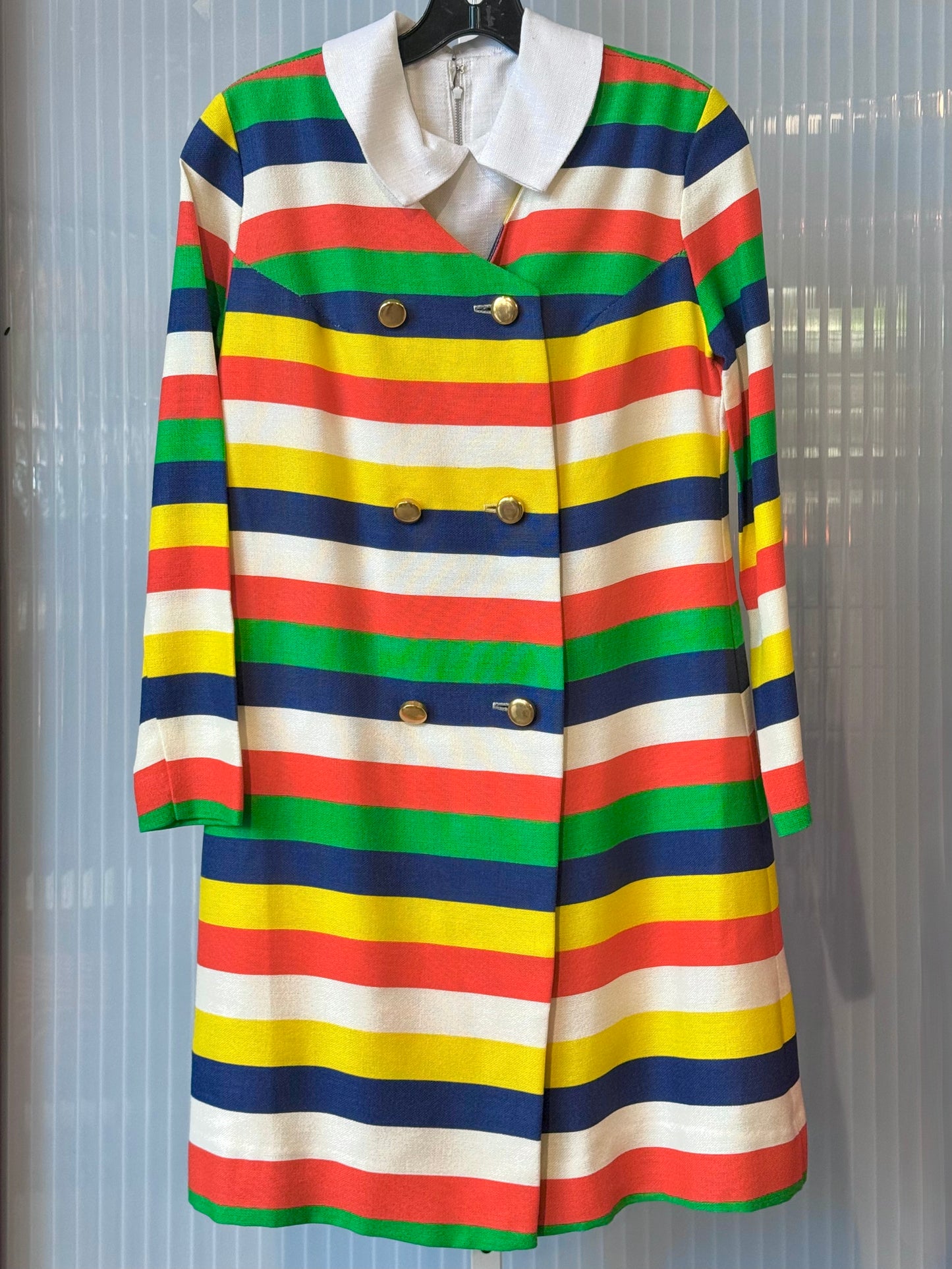 1960s Colorful Striped Shift Dress & Coat Set