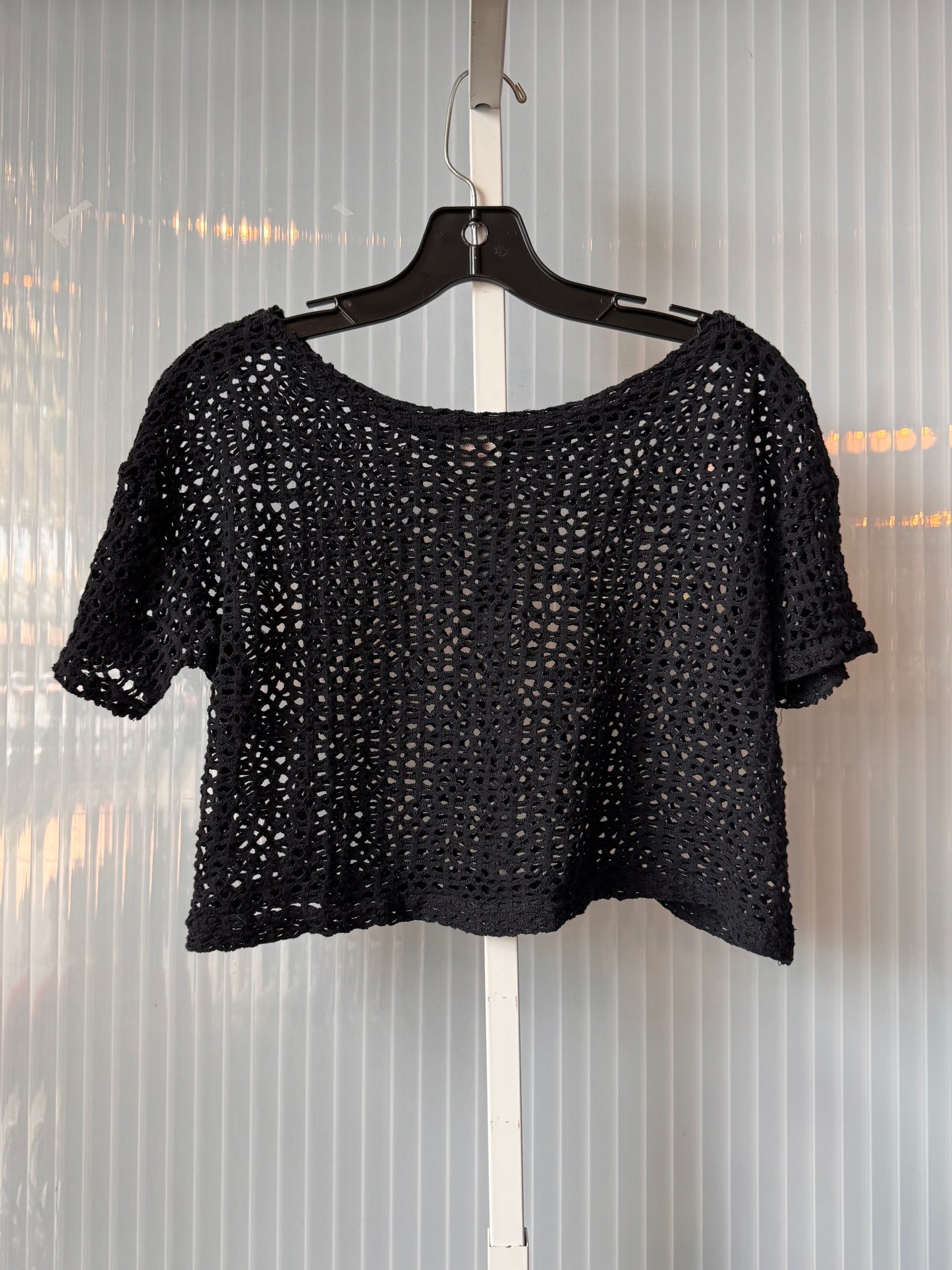 1980s Black Mesh Swim Cover-up / Loungewear Top & Shorts Set