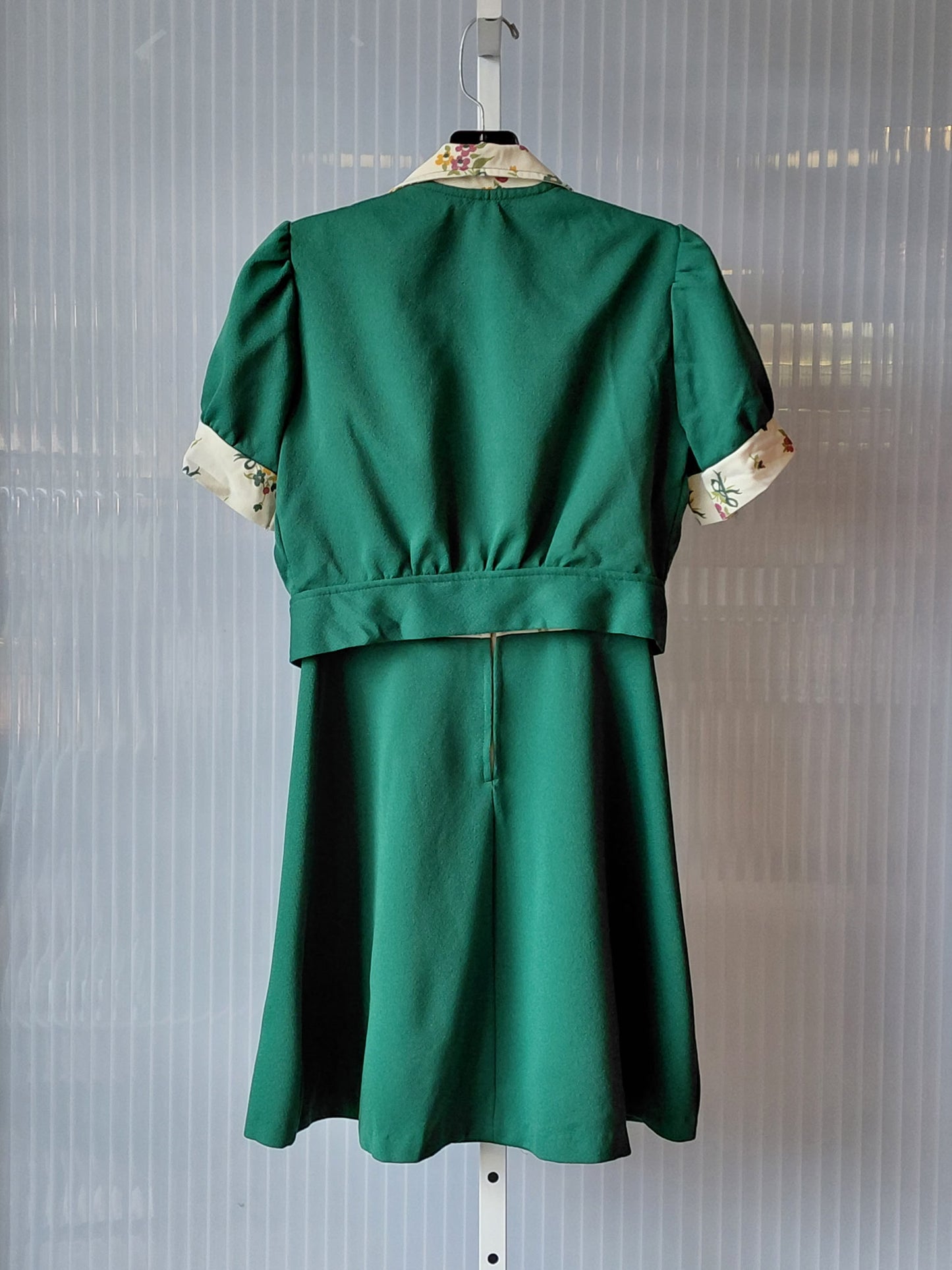 1960s Green & Cream Floral Dress & Tie-Front Bolero Set
