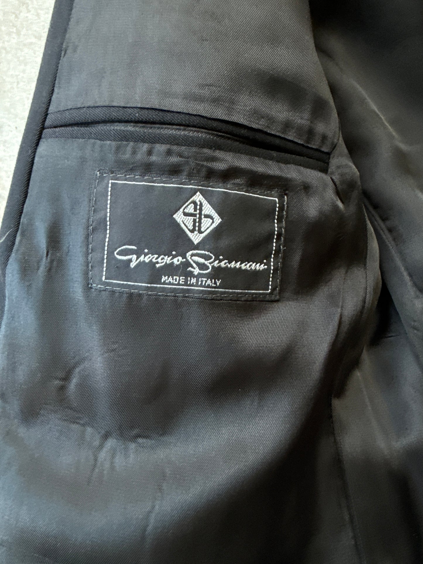 1960s Italian Black Suit Jacket w/ Deep Red Buttons