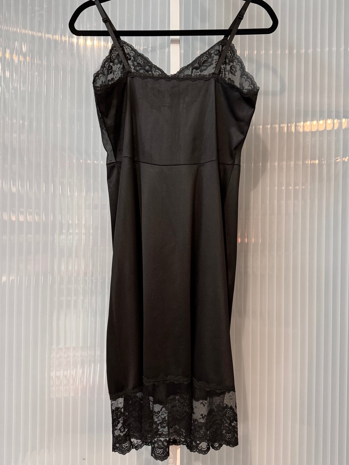 1970s Black Slip with Floral Lace Trim