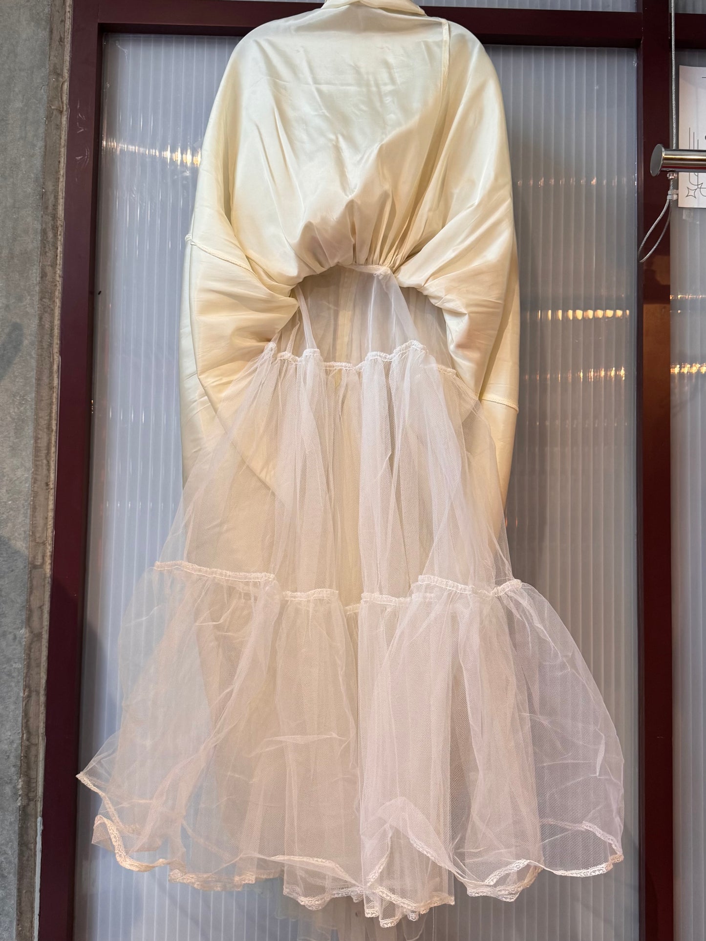 1980s Off-white & Pink Floral Off-Shoulder Gown