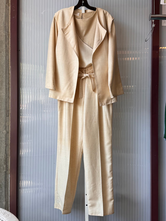1980s Cream Wool Blend Top Jacket & Pants Suit Set