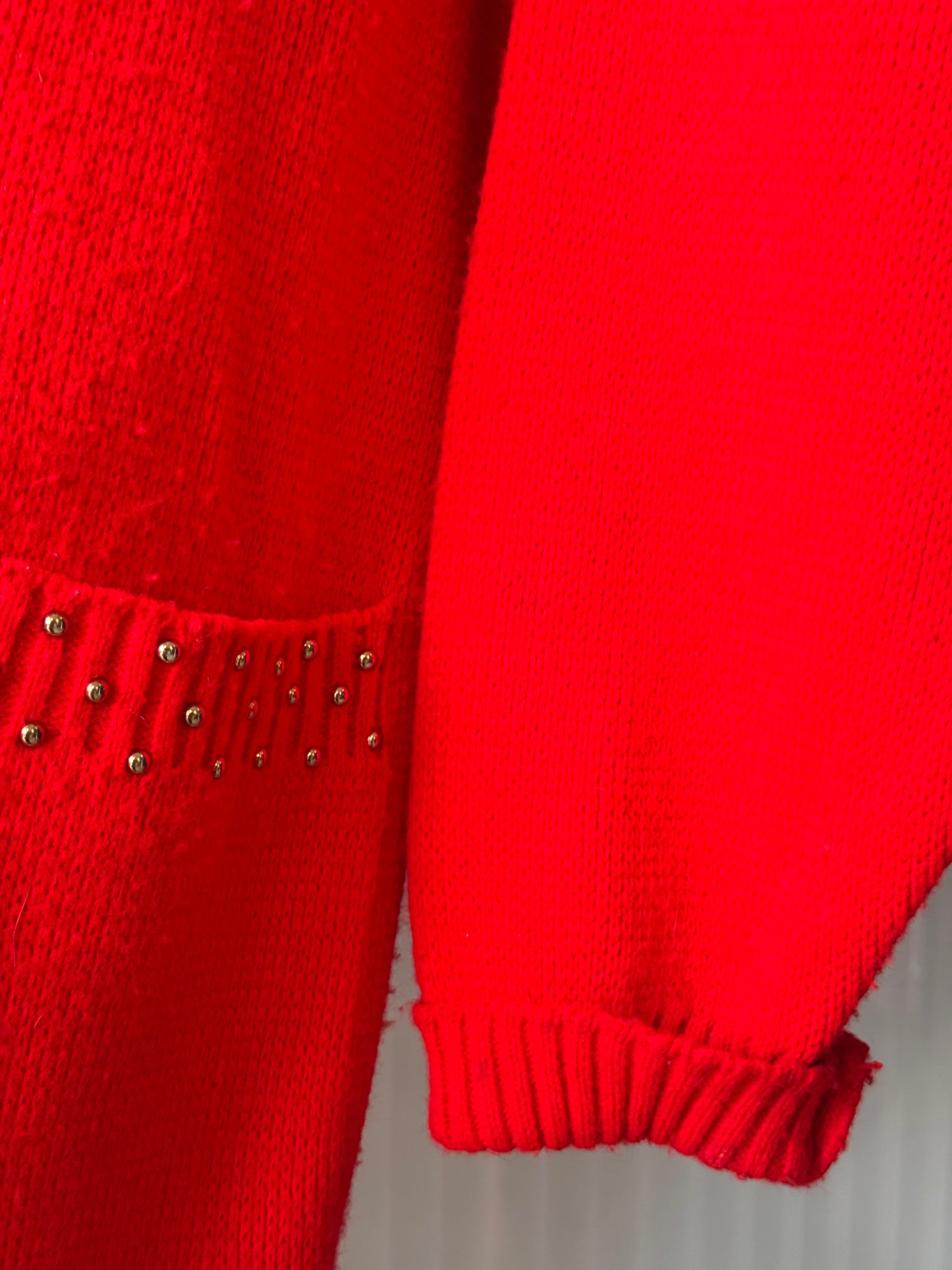 1980s Red Knit Bedazzled Full-Length Cardigan Coat