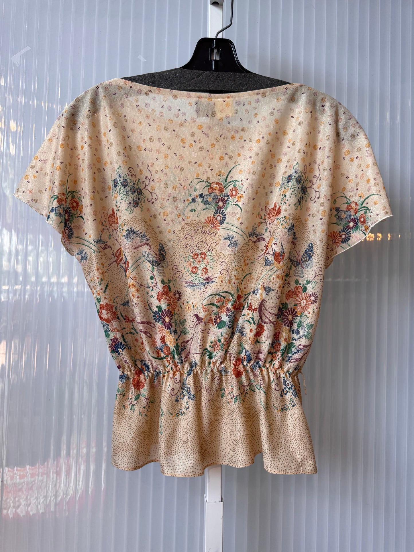 1980s Tan Flora & Fauna Print Blouse