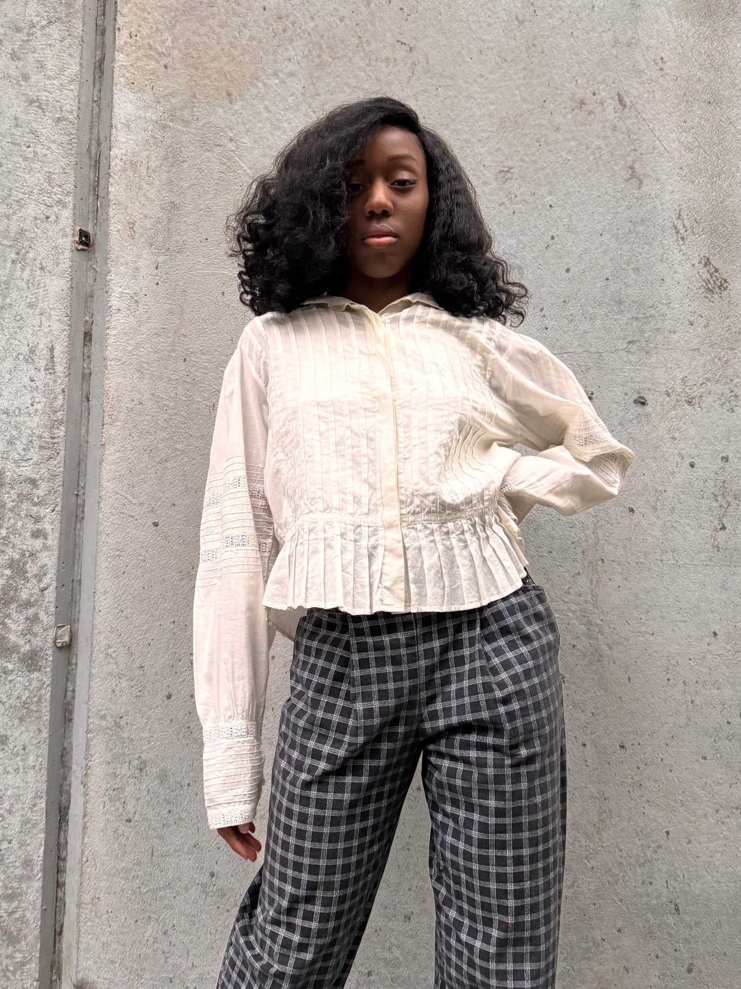 1980s Does Edwardian White Pintuck Blouse