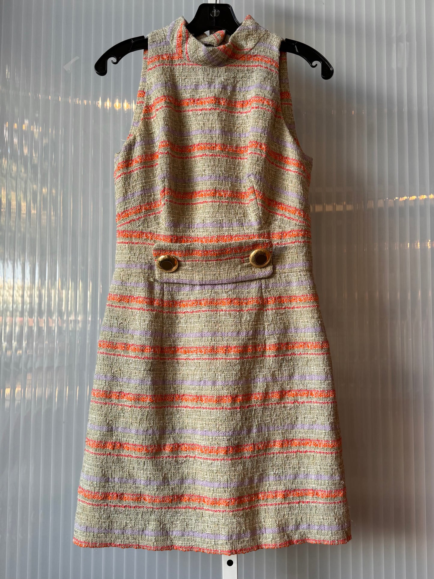1960/70s Green Purple & Orange Striped Backless Dress