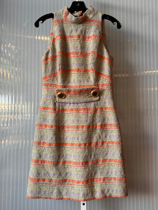 1960/70s Green Purple & Orange Striped Backless Dress