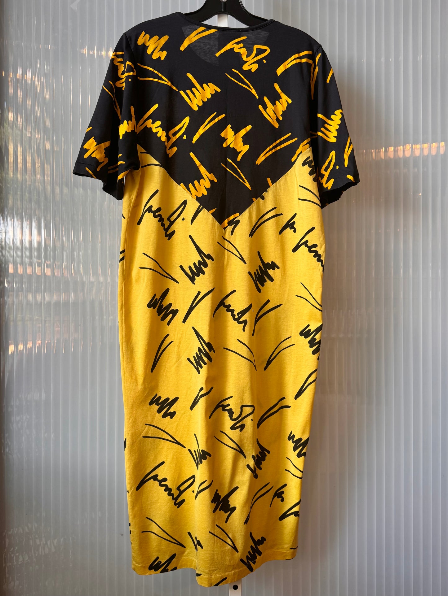 1980s Fendi 365 Black & Yellow Geometric Pattern T-Shirt Dress