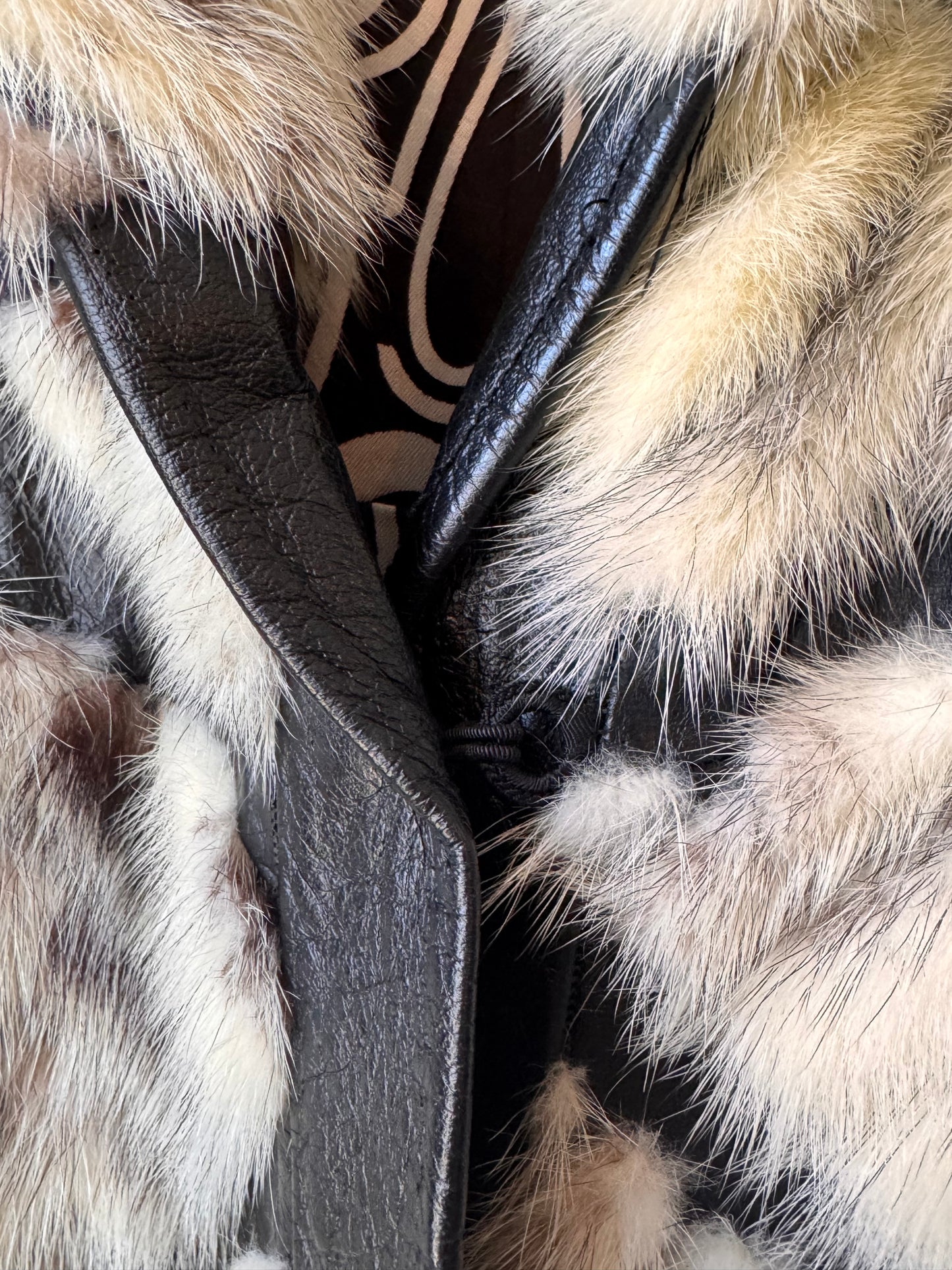1970s Black Cross Mink Fur & Leather Coat