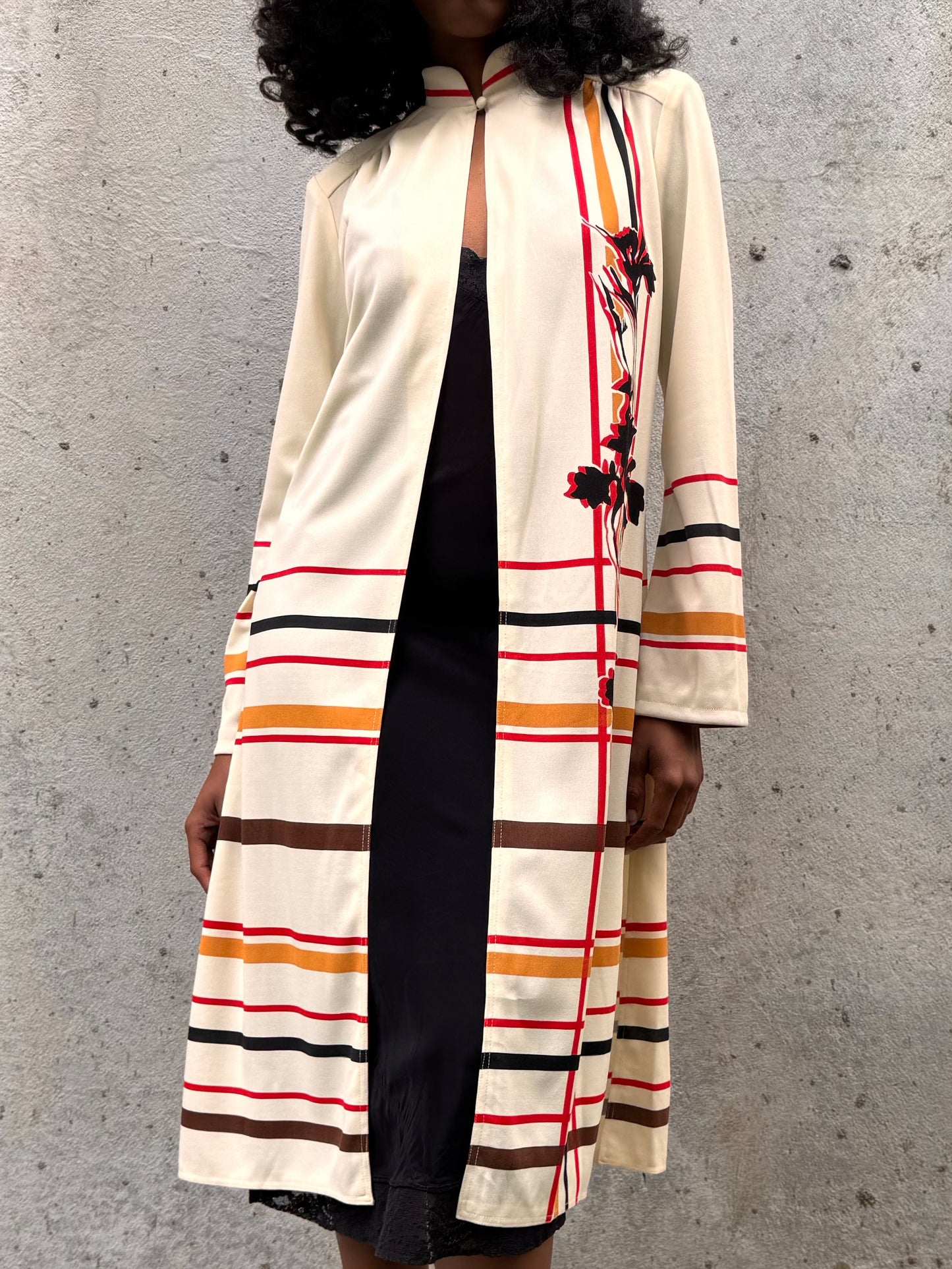 1970s Cream Red & Black Striped Open-Front Jacket