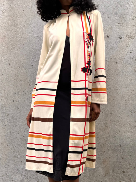 1970s Cream Red & Black Striped Open-Front Jacket