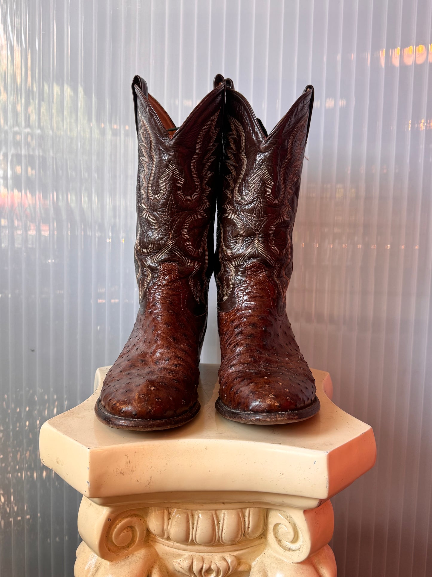 Tony Lama Brown Ostrich Leather Western Boots