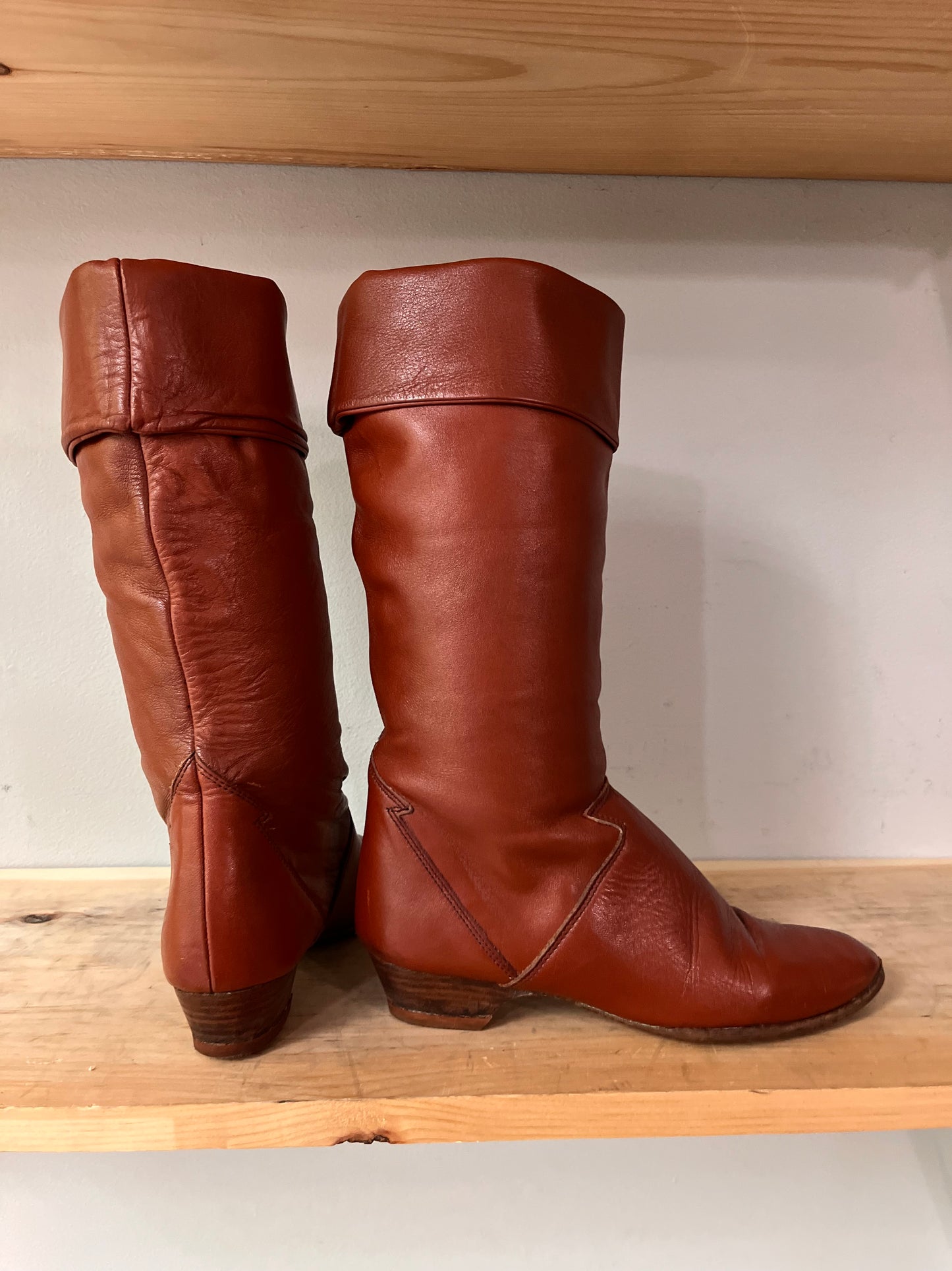 Folded Brown Leather Boots