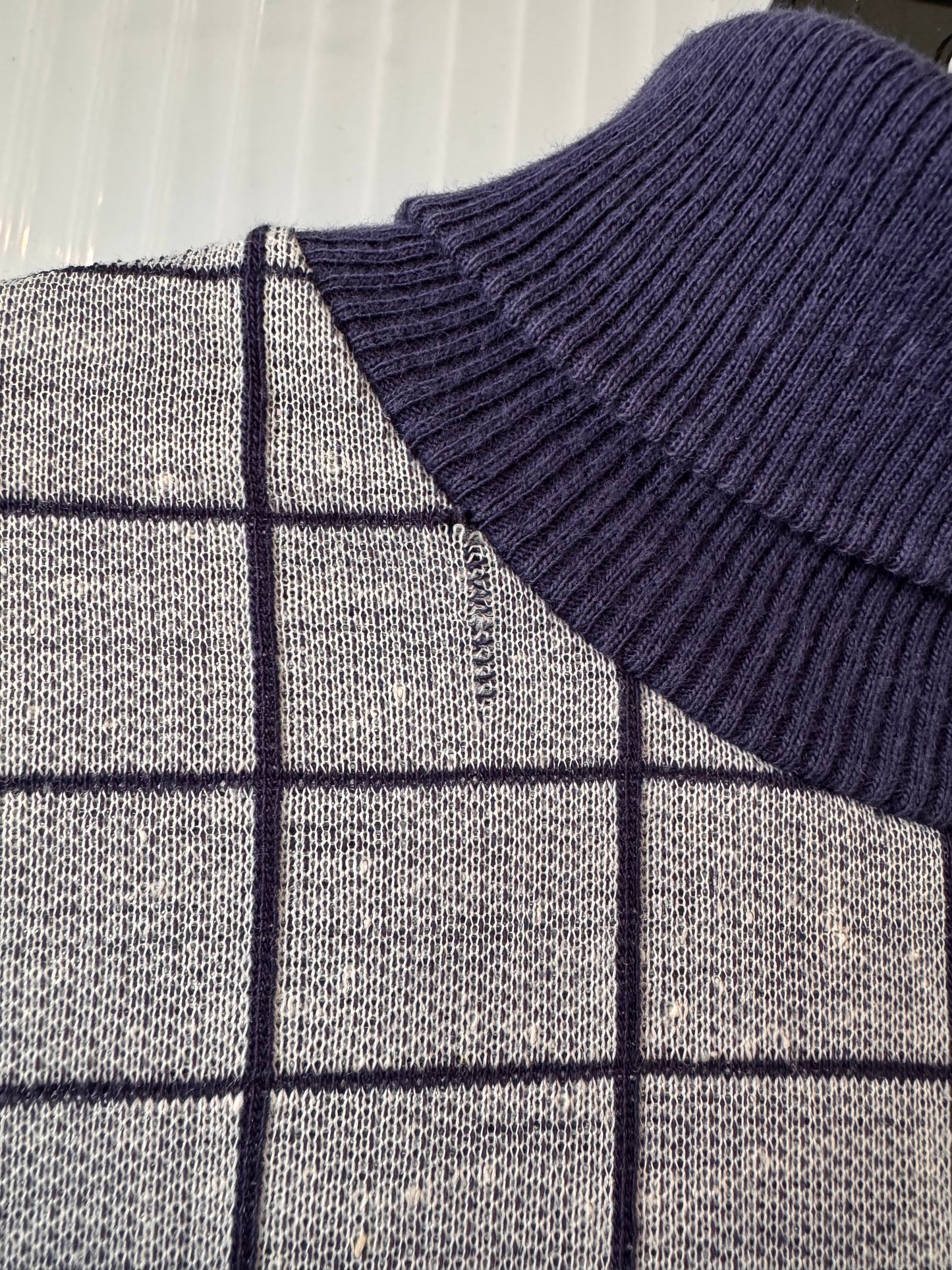 1970s Navy & White Windowpane Sweater