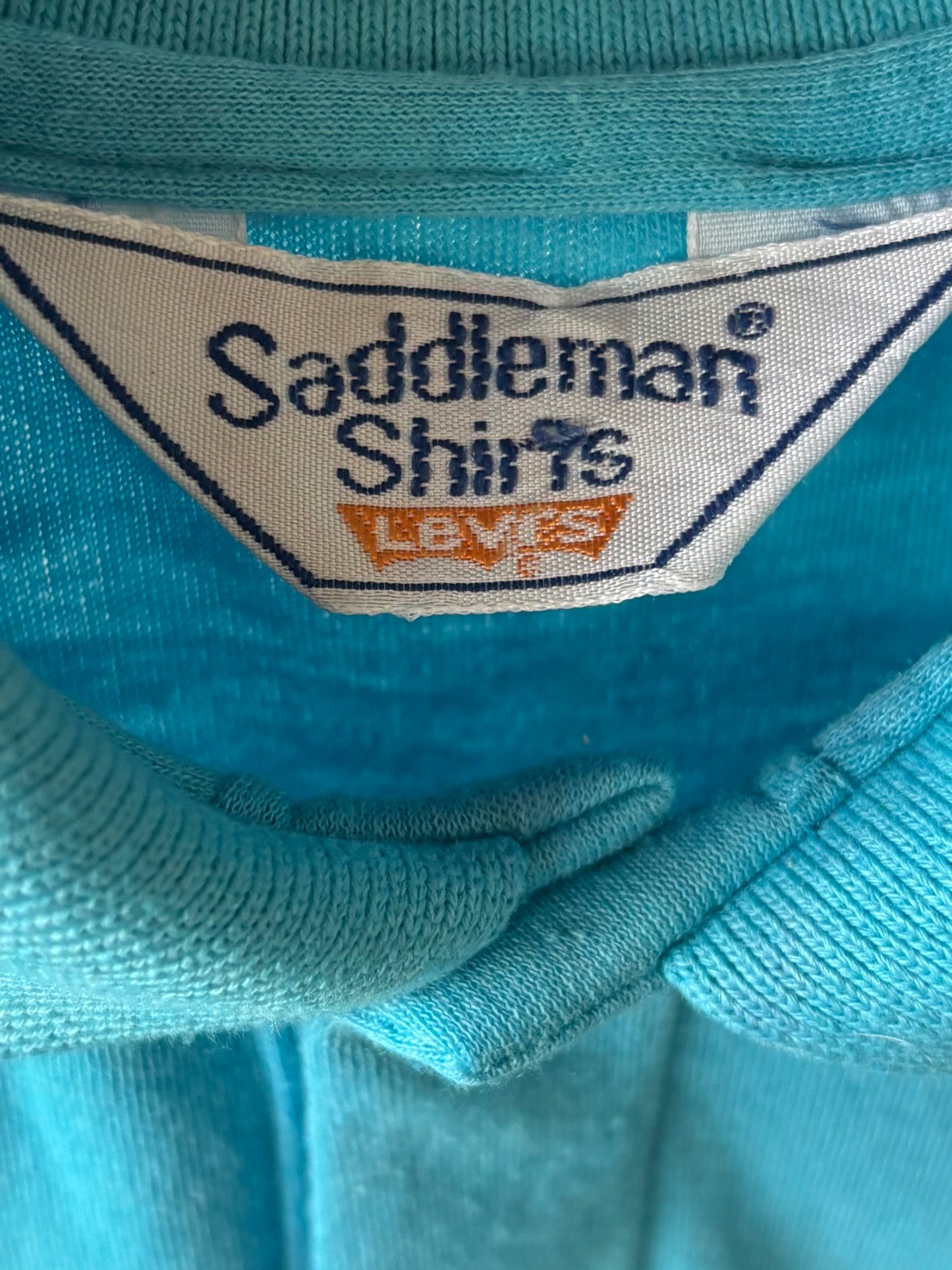 1970s Bright Blue Levi's Saddleman Collared Shirt w/ Cowboy