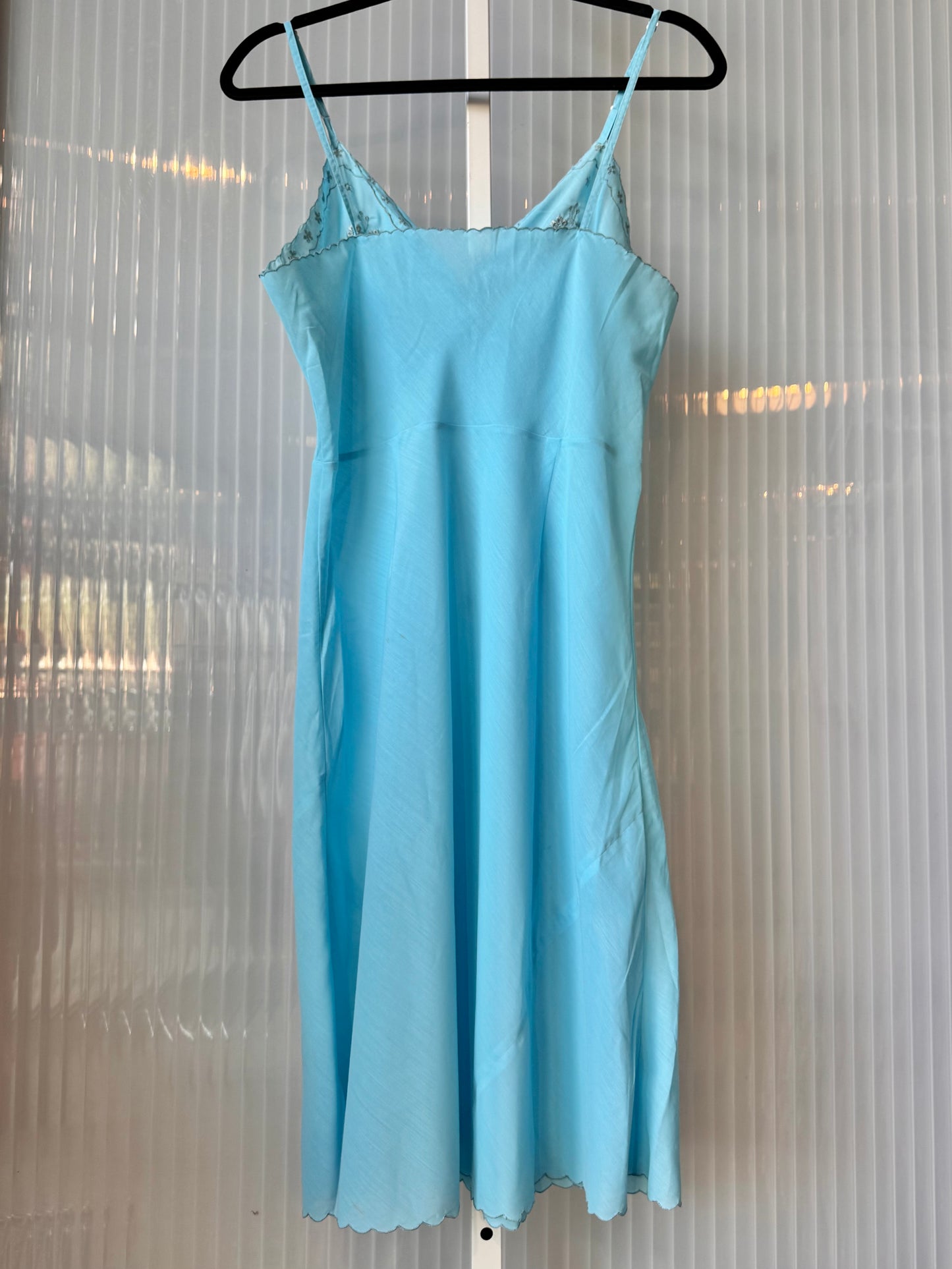 Blue Cotton Slip with Scalloped Hem