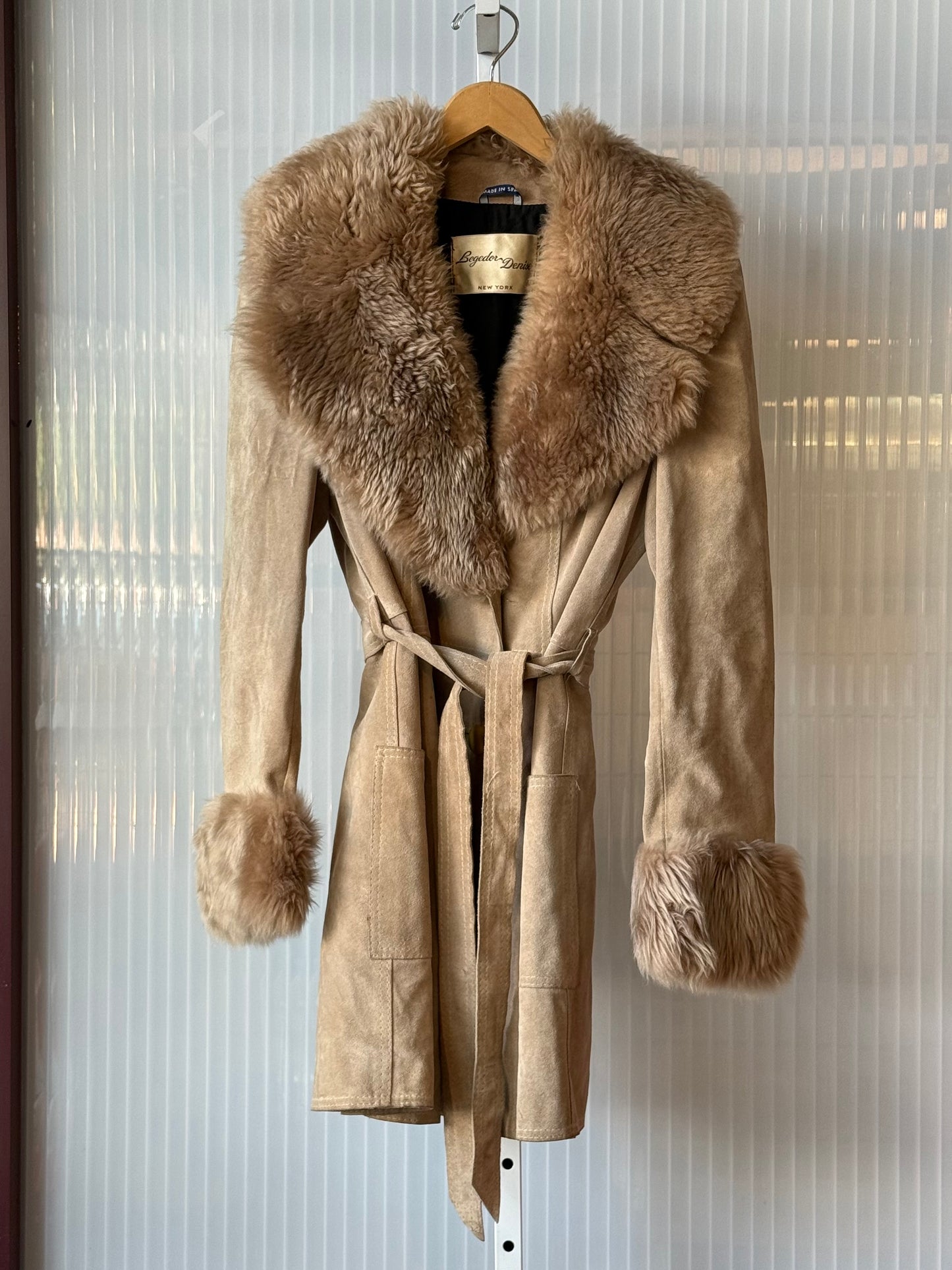 1970s Cream Suede Faux Fur Jacket