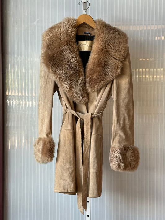 1970s Cream Suede Faux Fur Jacket