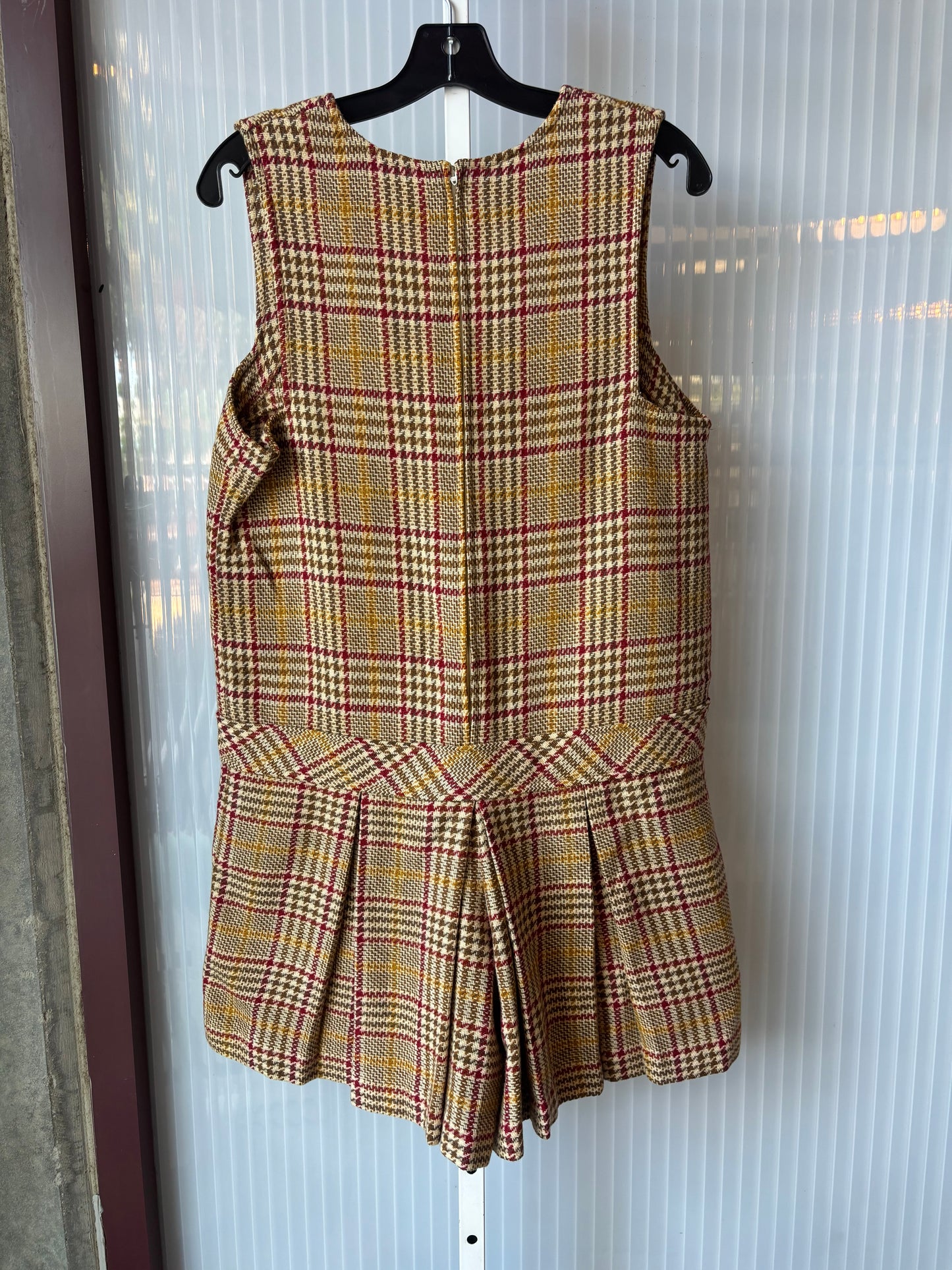 1970s Mod Drop Waist Houndstooth Plaid Tweed Pleated Romper