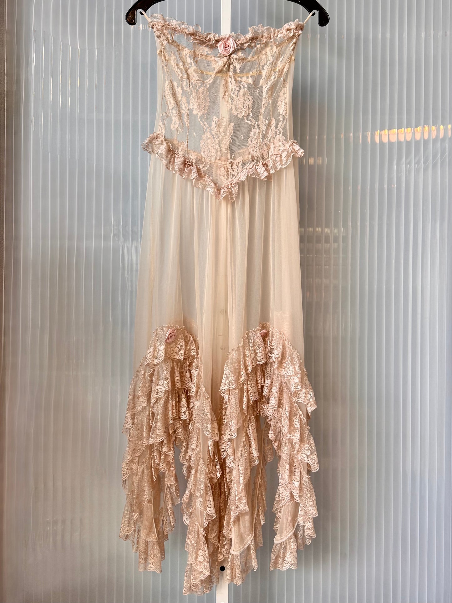 Blush Pink Corseted Slip Dress with Panties Set
