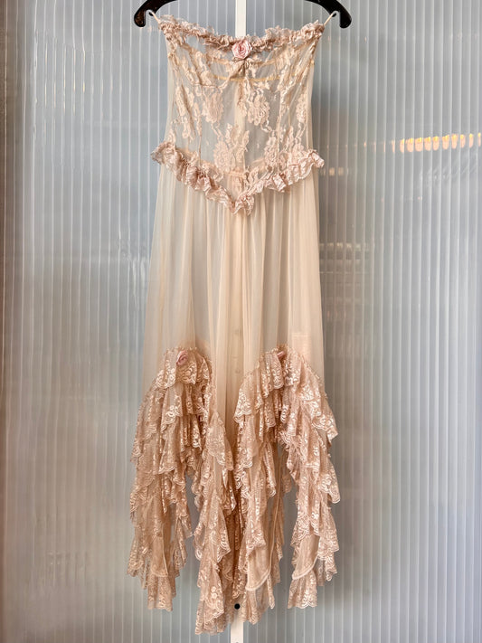 Blush Pink Corseted Slip Dress with Panties Set