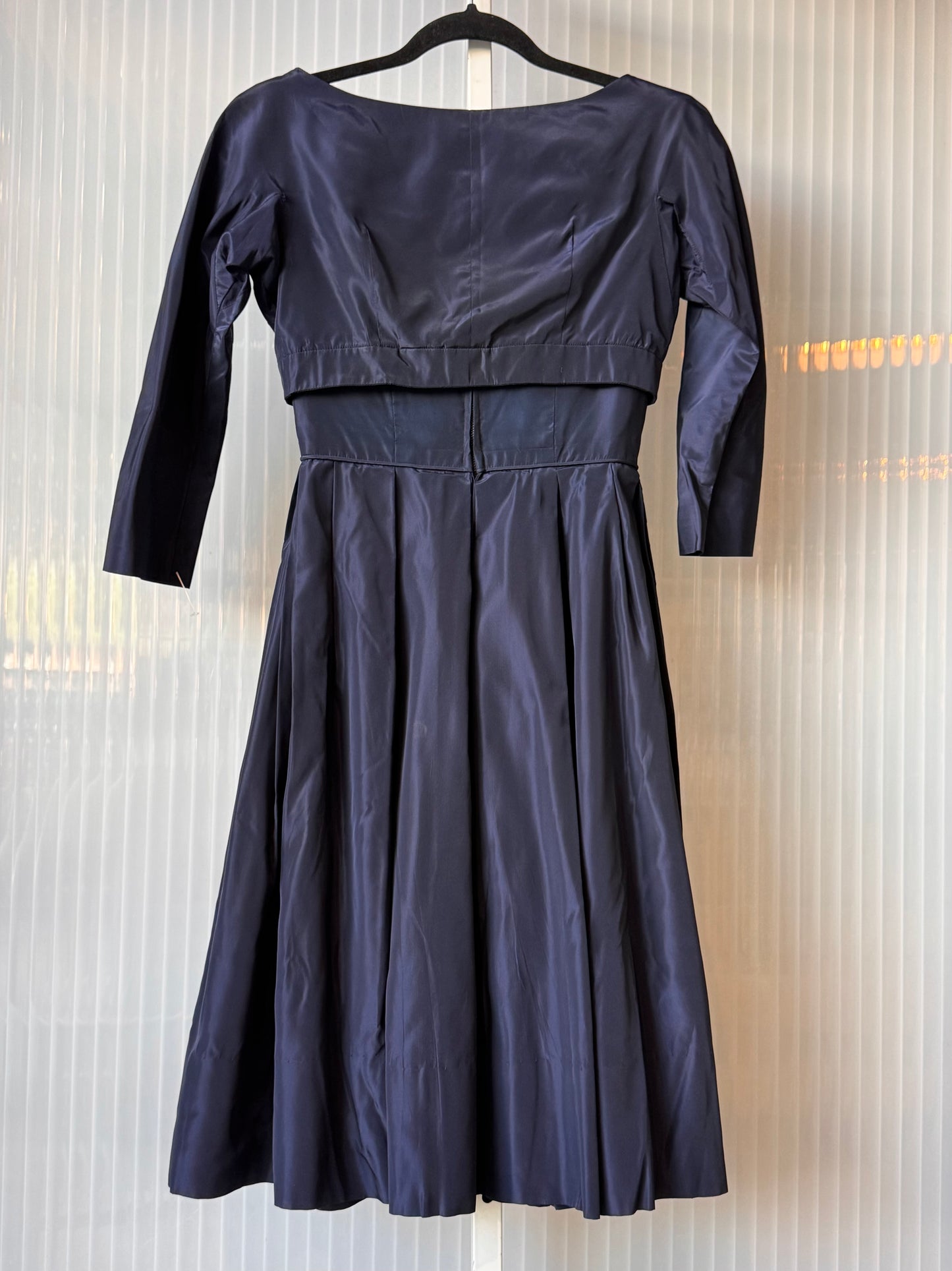 1950s Navy Blue Pleated Sleeveless Dress & Bolero