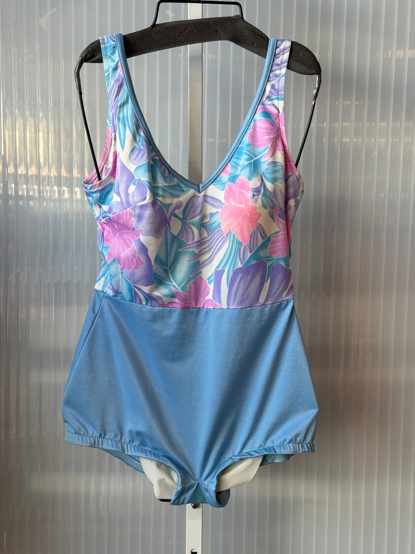 1980s Pastel Floral One-Piece Swimsuit