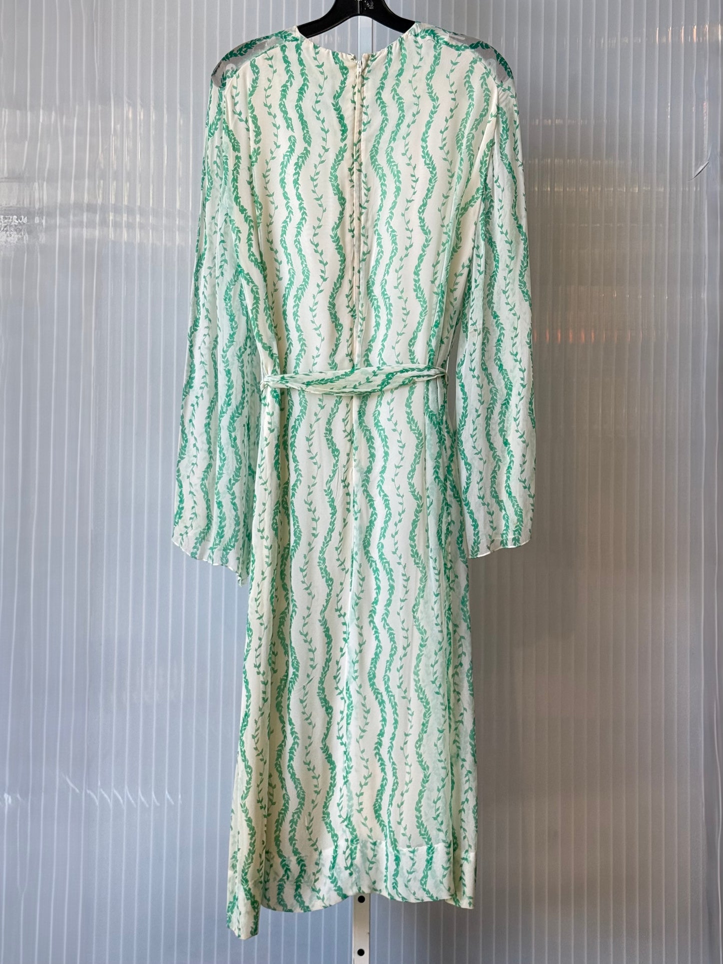 1960s White Chiffon Dress w/ Green Vine Pattern