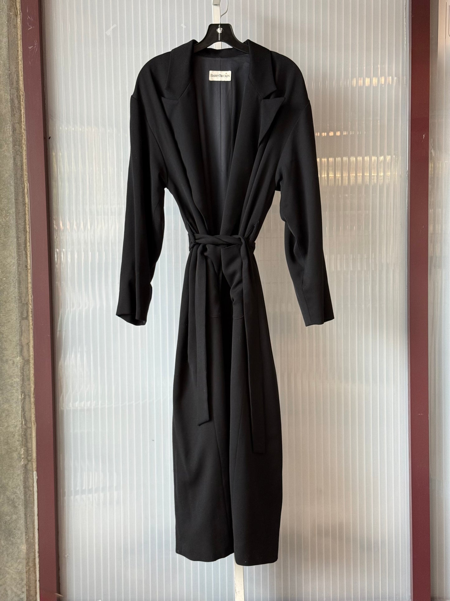 1980s/90s Black Full Length Open Wrap Trench Coat